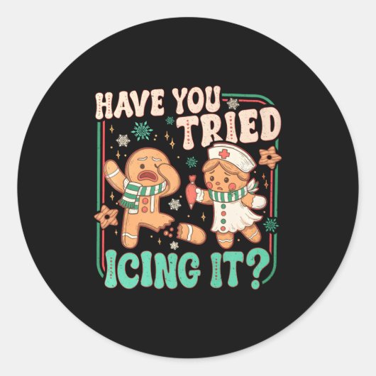 Gingerbread Have You Tried Icing It Funny Christma Ronde Sticker (Voorkant)
