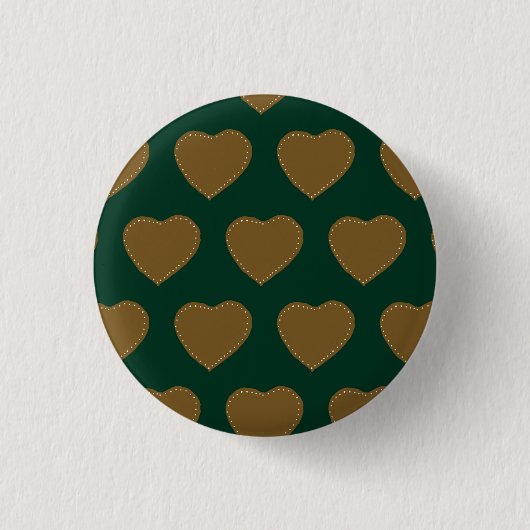 Gingerbread Hearts Button (groen en bruin) (Voorkant)