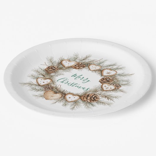 Gingerbread Hearts Pine Cones Wreath Christmas Papieren Bordje (Gekanteld)