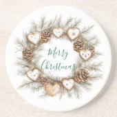 Gingerbread Hearts Pine Cones Wreath Christmas Zandsteen Onderzetter (Voorkant)