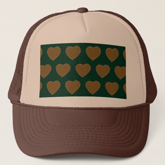 Gingerbread Hearts Trucker Hat (groen en bruin) Pet (Voorkant)