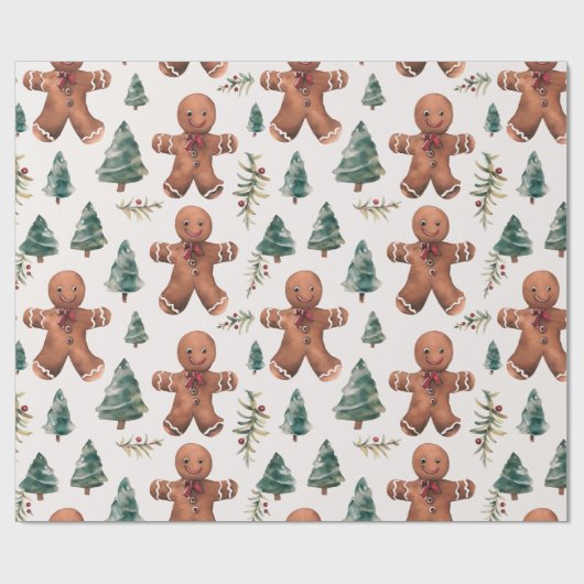 Gingerbread Heren bomen bessen Modern Christmas Cadeaupapier (Vlak)