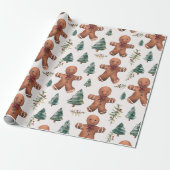 Gingerbread Heren bomen bessen Modern Christmas Cadeaupapier (Uitgerold)