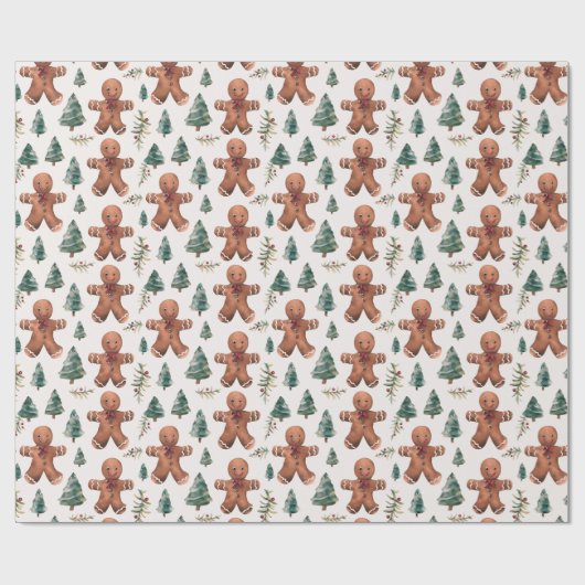 Gingerbread Heren bomen bessen Modern Christmas Cadeaupapier (Vlak)