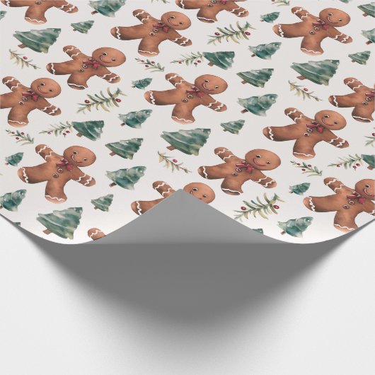 Gingerbread Heren bomen bessen Modern Christmas Cadeaupapier (Hoek)