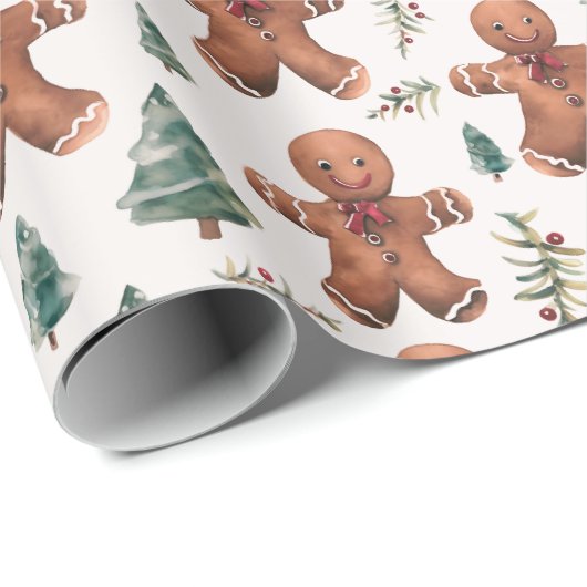 Gingerbread Heren bomen bessen Modern Christmas Cadeaupapier (Rol Hoek)