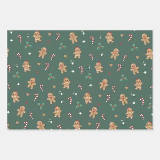 Gingerbread Heren Cookie Kerstmis Inpakpapier Vel (Voorkant)