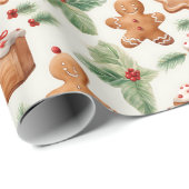 Gingerbread Heren Dessert Groen Moderne Kerstmis Cadeaupapier (Rol Hoek)