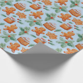 Gingerbread Heren Dessert Groen Moderne Kerstmis Cadeaupapier (Hoek)