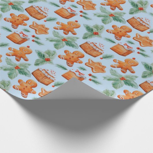 Gingerbread Heren Dessert Groen Moderne Kerstmis Cadeaupapier (Hoek)