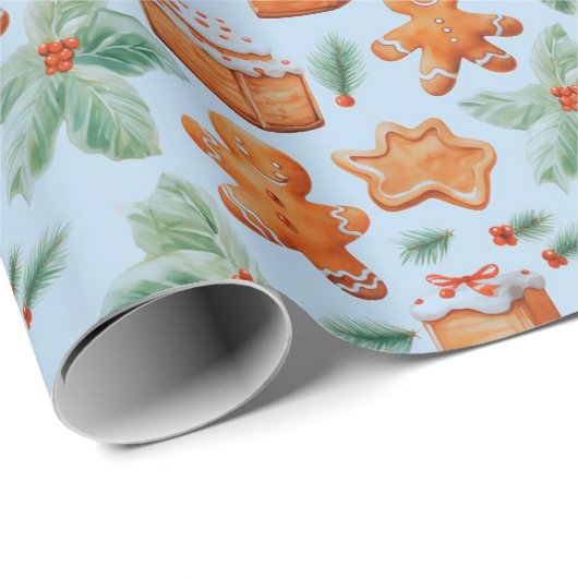 Gingerbread Heren Dessert Groen Moderne Kerstmis Cadeaupapier (Rol Hoek)