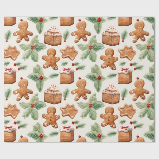 Gingerbread Heren Dessert Groen Moderne Kerstmis Cadeaupapier (Vlak)