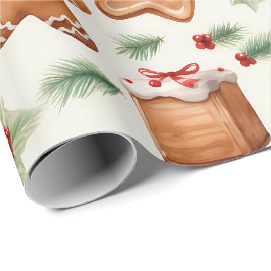 Gingerbread Heren Dessert Groen Moderne Kerstmis Cadeaupapier (Rol Hoek)