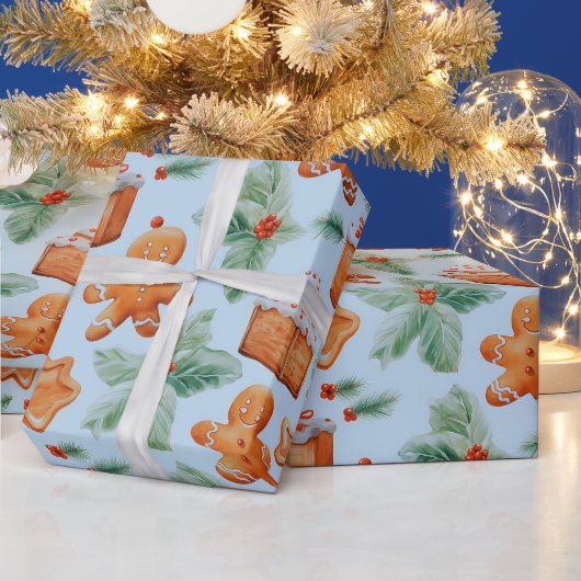 Gingerbread Heren Dessert Groen Moderne Kerstmis Cadeaupapier (Feestdagen)
