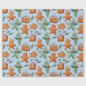 Gingerbread Heren Dessert Groen Moderne Kerstmis Cadeaupapier (Vlak)
