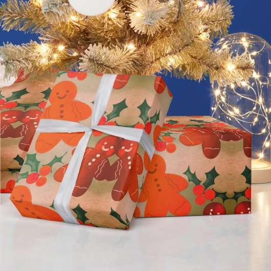 Gingerbread Heren Holly Berries Cadeaupapier (Feestdagen)