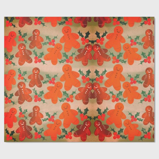 Gingerbread Heren Holly Berries Cadeaupapier (Vlak)