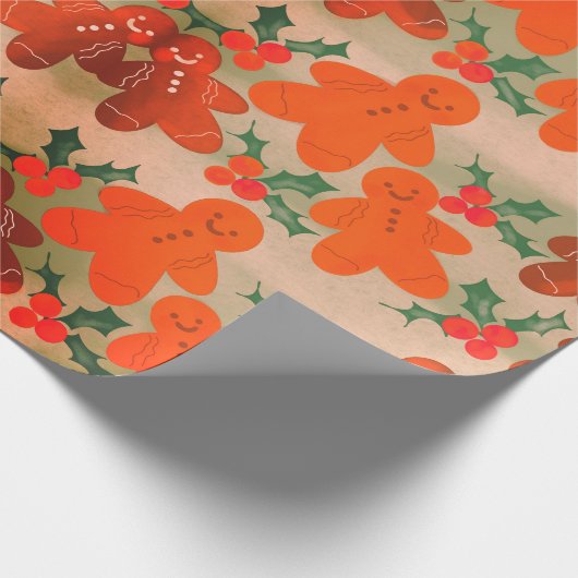 Gingerbread Heren Holly Berries Cadeaupapier (Hoek)