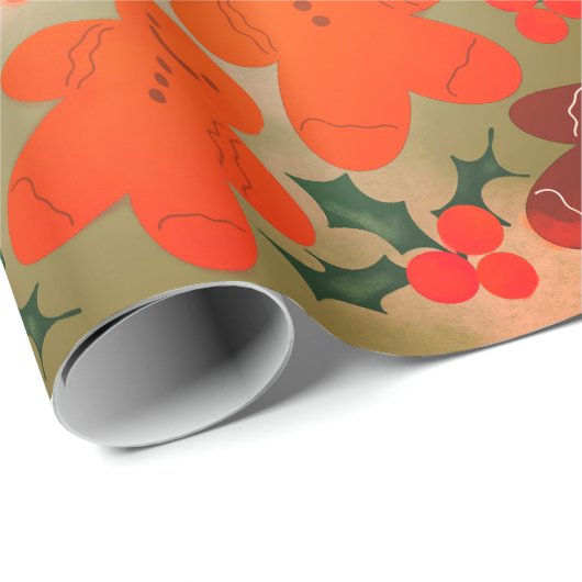 Gingerbread Heren Holly Berries Cadeaupapier (Rol Hoek)