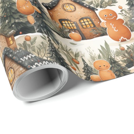 Gingerbread Heren & Huis Snowy Christmas Cadeaupapier (Rol Hoek)