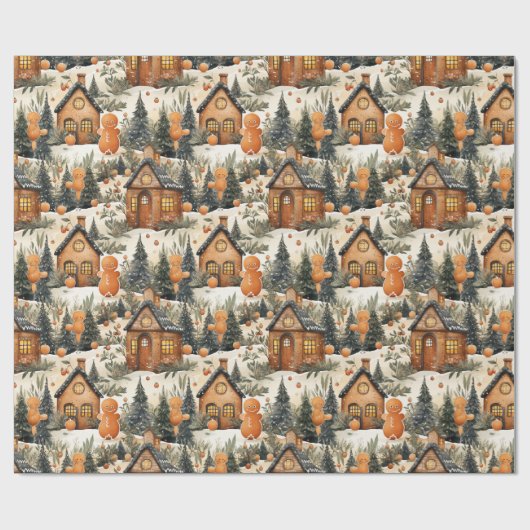 Gingerbread Heren & Huis Snowy Christmas Cadeaupapier (Vlak)