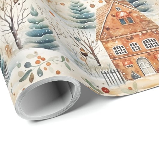 Gingerbread Heren & Huis Snowy Christmas Cadeaupapier (Rol Hoek)