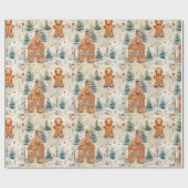 Gingerbread Heren & Huis Snowy Christmas Cadeaupapier (Vlak)