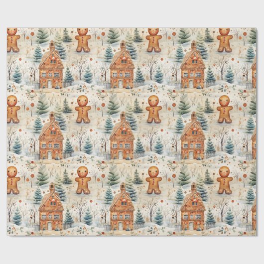 Gingerbread Heren & Huis Snowy Christmas Cadeaupapier (Vlak)