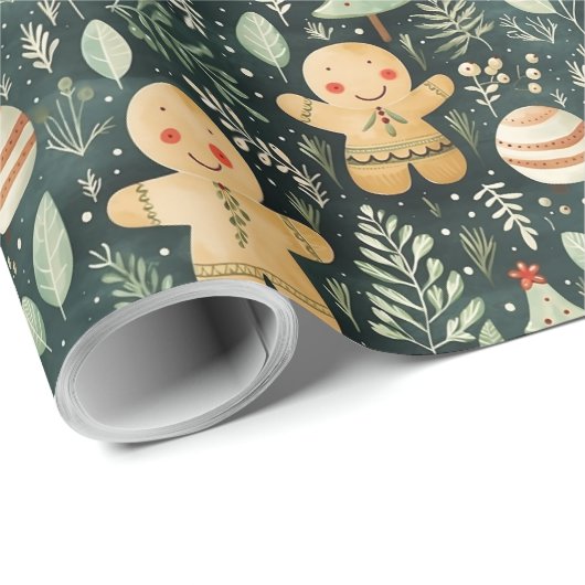 Gingerbread Heren Winter & Christmas Greenery Cadeaupapier (Rol Hoek)