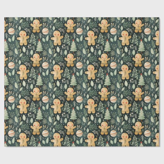Gingerbread Heren Winter & Christmas Greenery Cadeaupapier (Vlak)