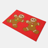 Gingerbread Heren Witte Polka Dots op Rood Deurmat (Schuin)