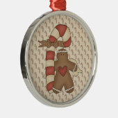 Gingerbread Holding Giant Candy Cane Metalen Ornament (Rechts)