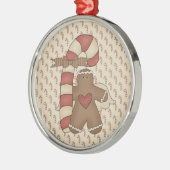 Gingerbread Holding Giant Candy Cane Metalen Ornament (Links)
