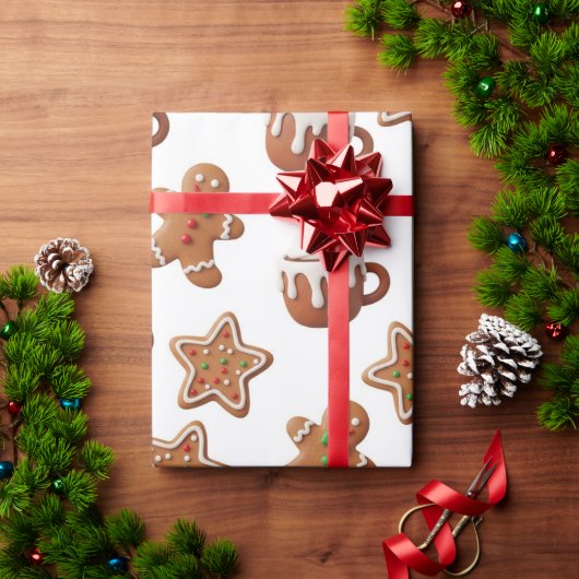 Gingerbread Hot Cocoa Christmas Pattern Cadeaupapier (Feestdagen Geschenken)