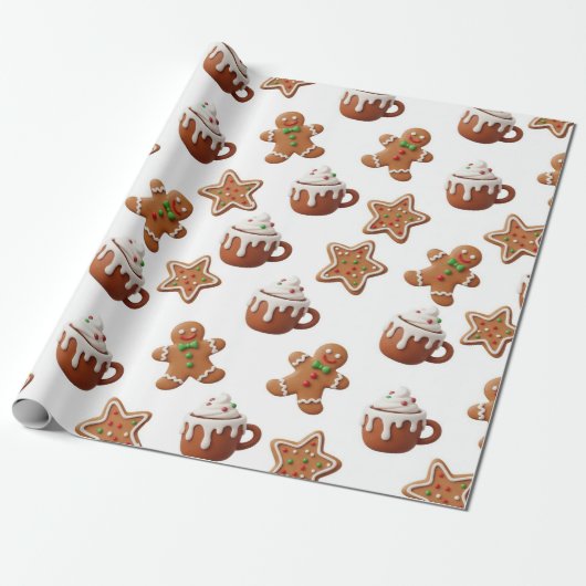 Gingerbread Hot Cocoa Christmas Pattern Cadeaupapier (Uitgerold)
