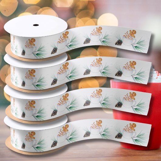 Gingerbread Hot Cocoa Waterverf met Pine Cone Satijnen Lint