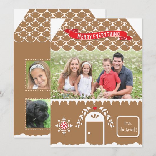 Gingerbread House | 4 Foto Kerstkaart Label (Voorkant / Achterkant)
