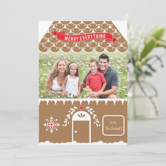 Gingerbread House | 4 Foto Kerstkaart Label (Staand voorkant)