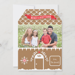 Gingerbread House   4 Foto Kerstkaart Label