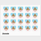 Gingerbread House Blauw en Rood Gelukkige Verjaard Vierkante Sticker (Vel)