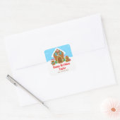 Gingerbread House Blauw en Rood Gelukkige Verjaard Vierkante Sticker (Envelop)
