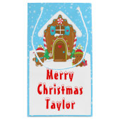 Gingerbread House Blauw en Rood Vrolijk Kerstfeest Klein Cadeauzakje (Achterkant)