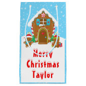 Gingerbread House Blauw en Rood Vrolijk Kerstfeest Klein Cadeauzakje (Voorkant)