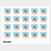 Gingerbread House Blauw en Rood Vrolijk Kerstfeest Vierkante Sticker (Vel)
