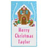 Gingerbread House Blauw en Roze Vrolijk Kerstfeest Klein Cadeauzakje (Achterkant)