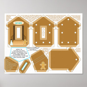 Gingerbread House Blue 2023 Foto Lijst Afdrukbaar Poster