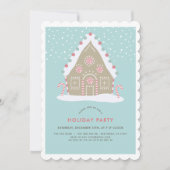 Gingerbread House Blue Holiday Party Kaart (Voorkant)