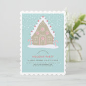Gingerbread House Blue Holiday Party Kaart (Staand voorkant)
