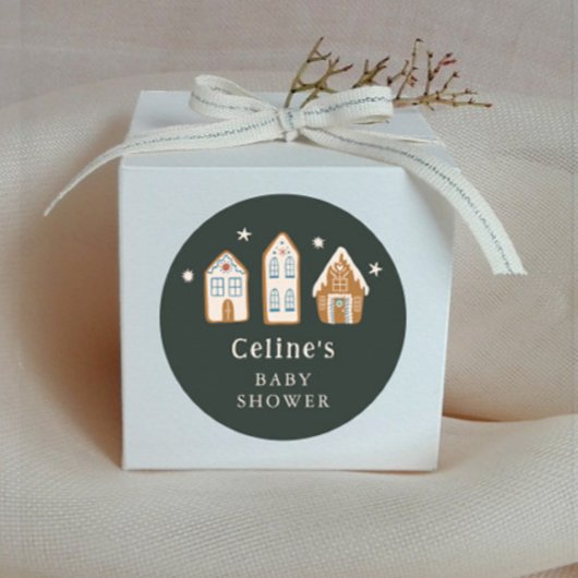 Gingerbread House Boy Baby Shower Favor Ronde Sticker