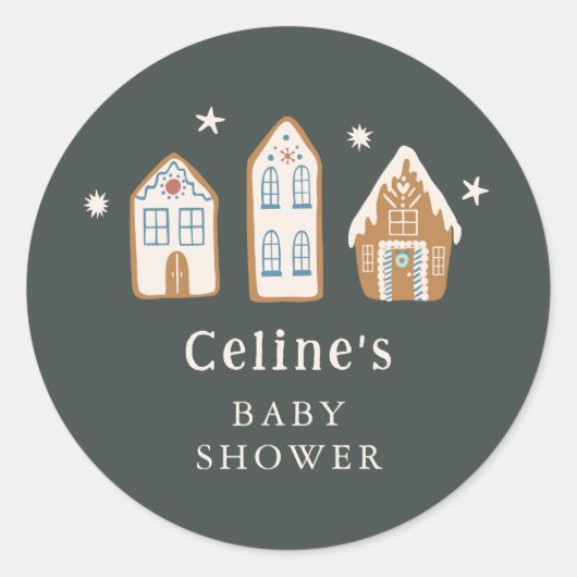 Gingerbread House Boy Baby Shower Favor Ronde Sticker (Voorkant)